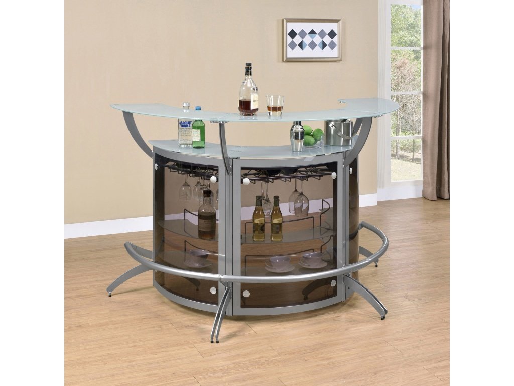 Dallas 2-Shelf Curved Home Bar Silver And Frosted Glass (Set Of 3)