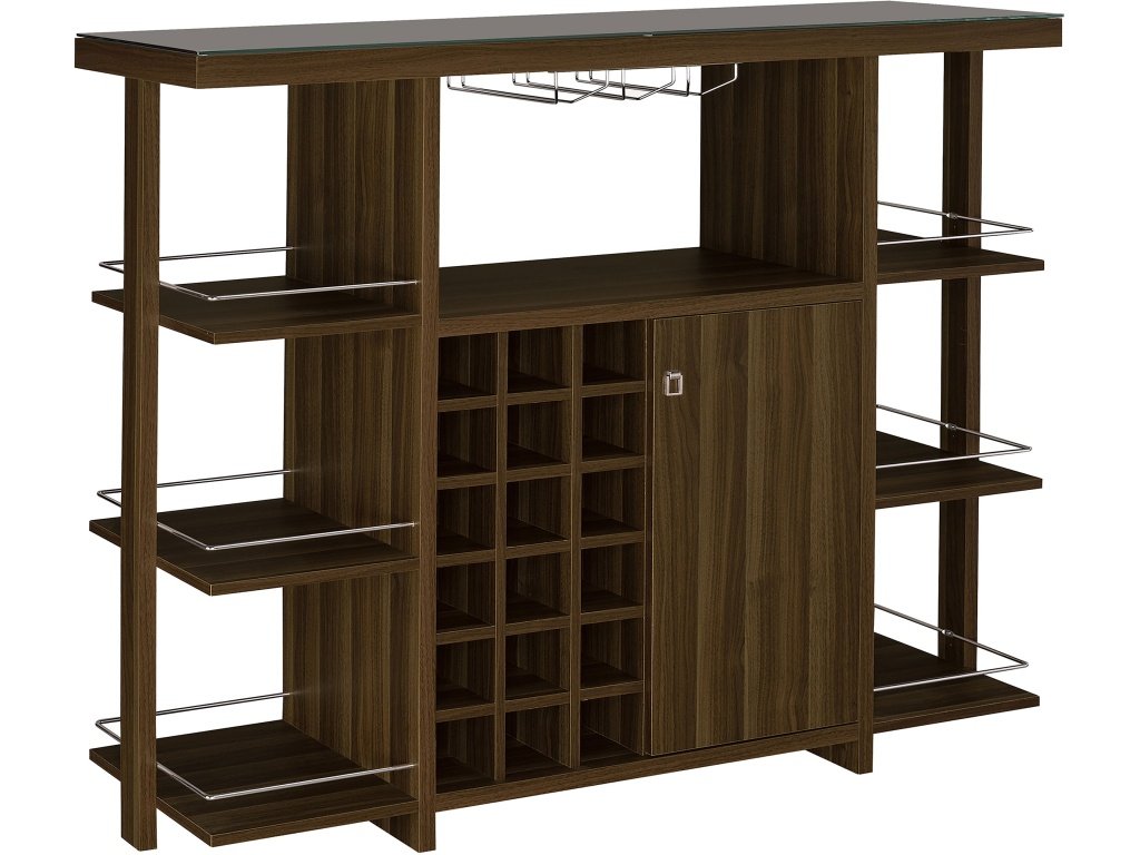 Evelio 6-Shelf Glass Top Home Bar Wine Cabinet Walnut