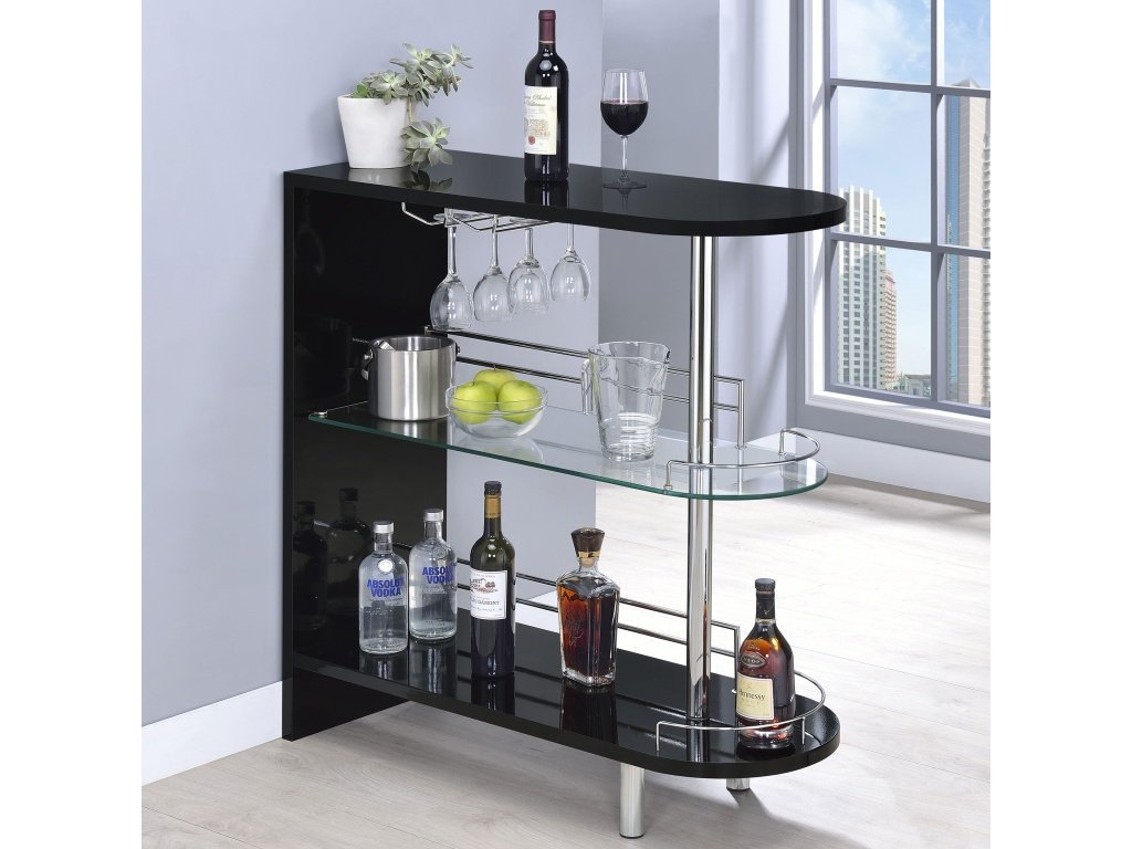 Adolfo Rectangular 2-Tier Home Bar Table Black High Gloss