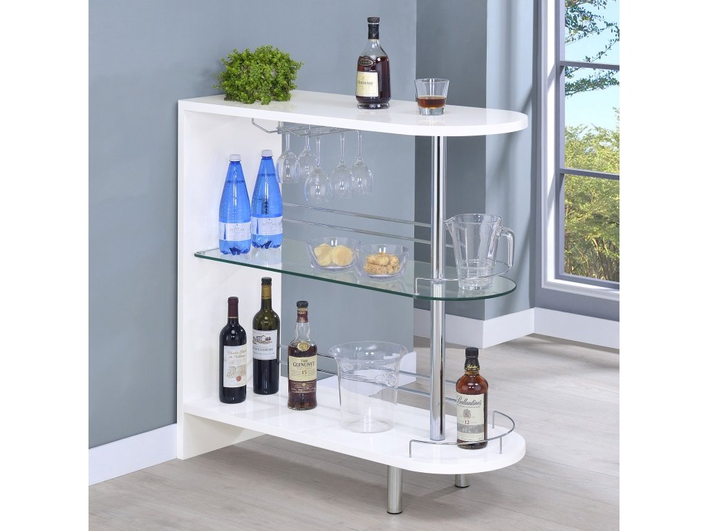 Adolfo Rectangular 2-Tier Home Bar Table White High Gloss