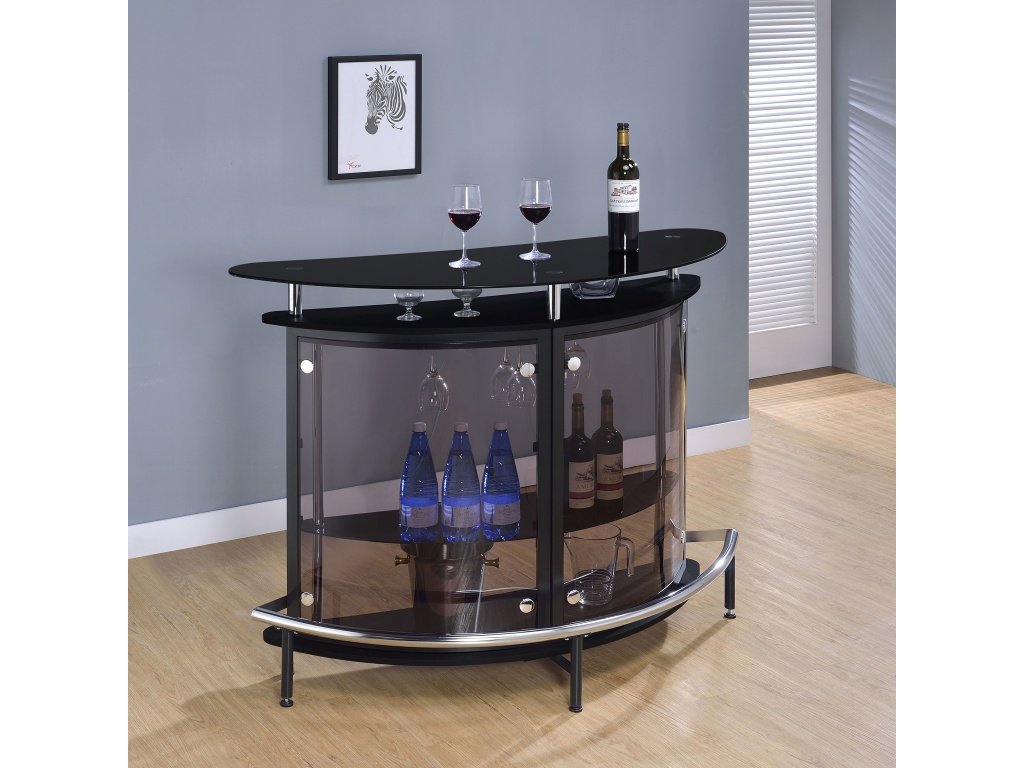 Amarillo Freestanding Glass Top Home Bar Wine Cabinet Black