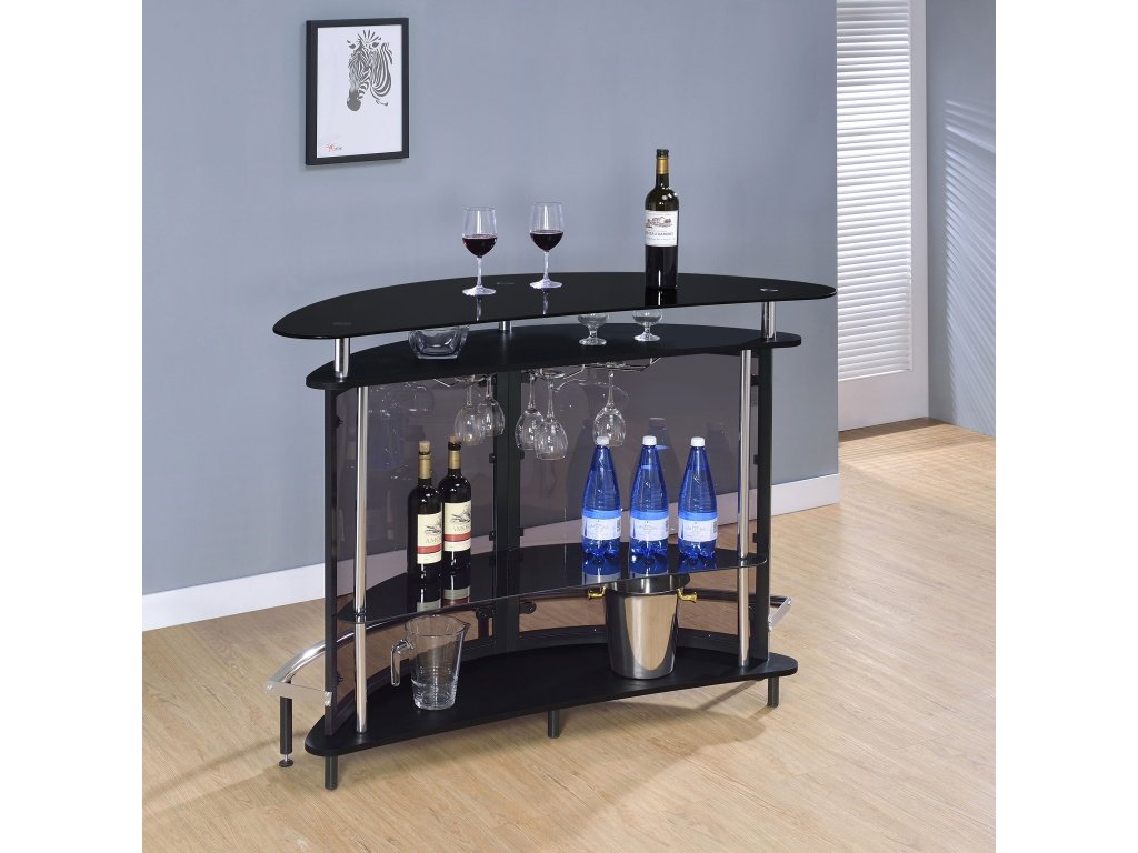 Amarillo Freestanding Glass Top Home Bar Wine Cabinet Black