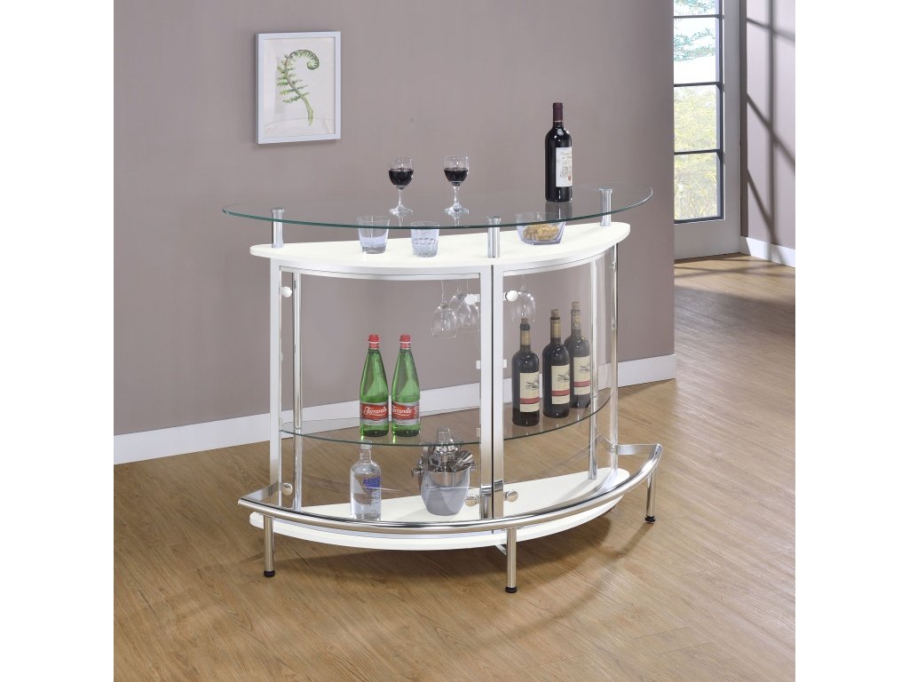 Amarillo Freestanding Glass Top Home Bar Wine Cabinet White