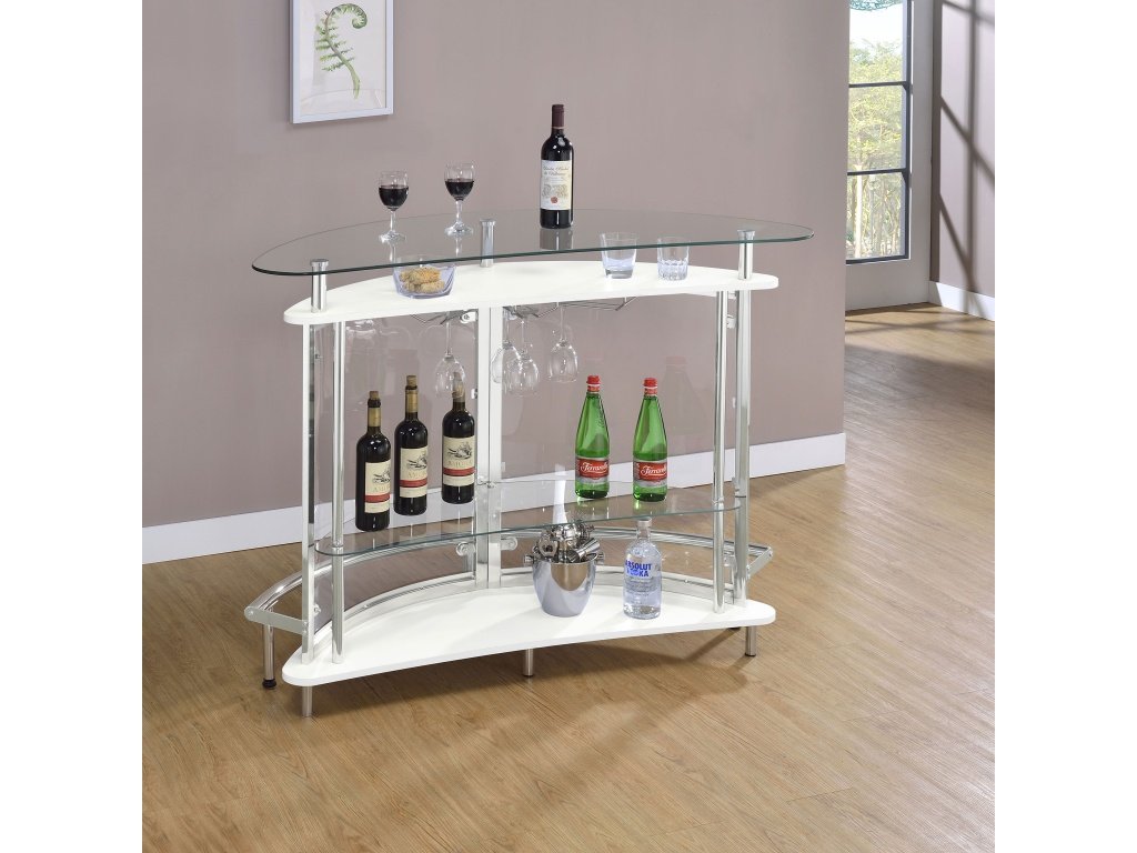 Amarillo Freestanding Glass Top Home Bar Wine Cabinet White