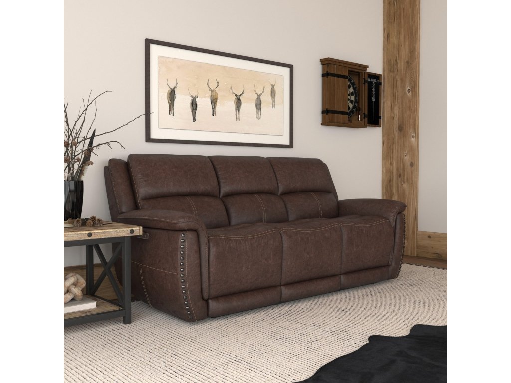 Beau Sable Fabric Power Reclining Sofa with Power Headrests