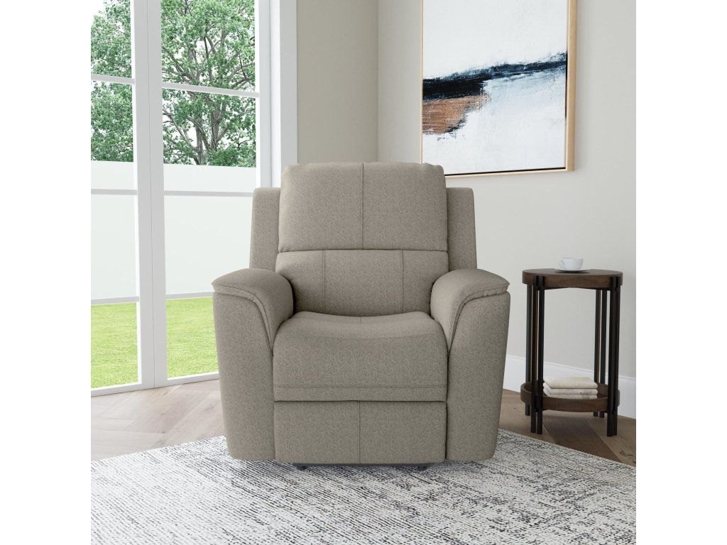 Henry Fog Fabric Power Recliner with Power Headrest & Lumbar