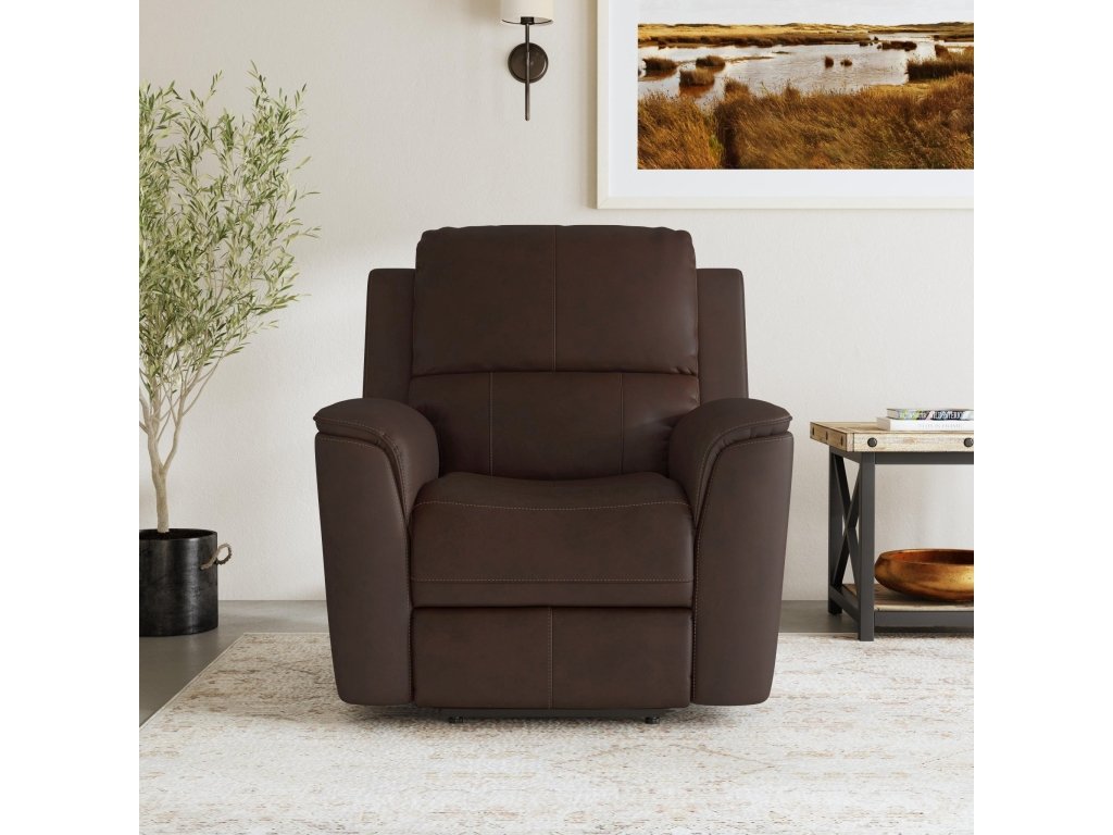 Henry Burnt Umber Leather Power Recliner with Power Headrest & Lumbar