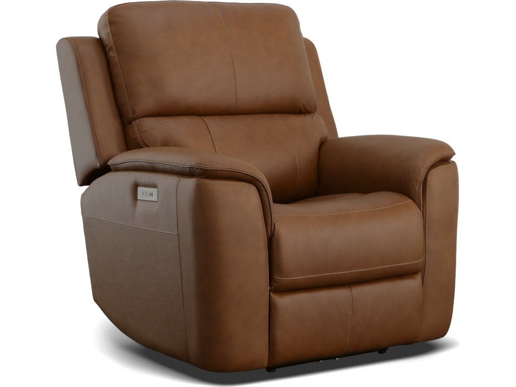 Henry Caramel Leather Power Recliner with Power Headrest & Lumbar