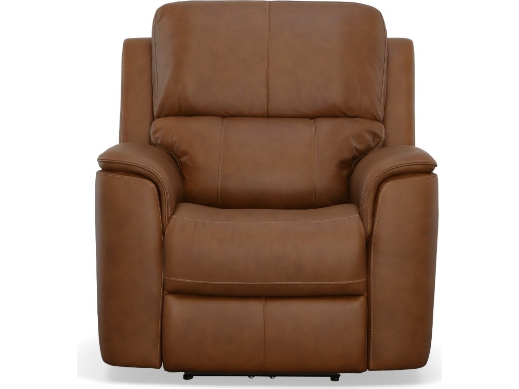 Henry Caramel Leather Power Recliner with Power Headrest & Lumbar