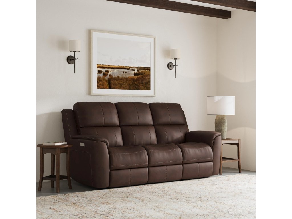 Henry Burnt Umber Leather Power Reclining Sofa with Power Headrests & Lumbar