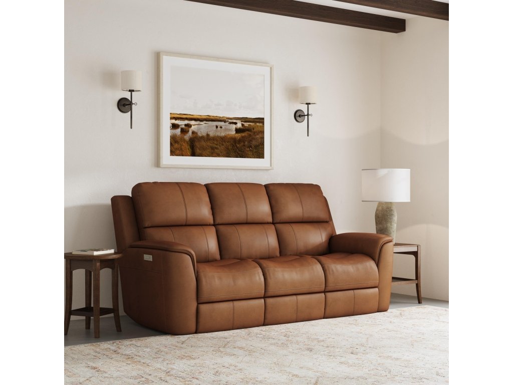 Henry Caramel Leather Power Reclining Sofa with Power Headrests & Lumbar