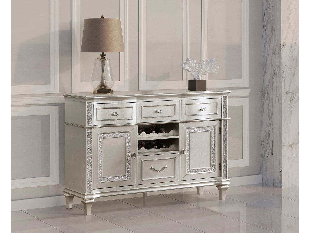 Evangeline 4-Drawer Sideboard Buffet Cabinet Silver Oak