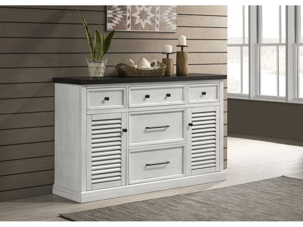 Aventine 5-Drawer Sideboard Buffet Cabinet Vintage White