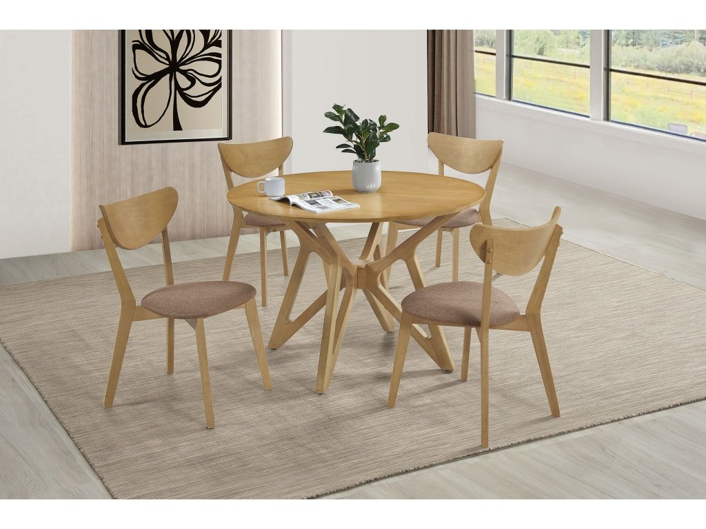 Elowen 5-Piece Round Solid Wood Dining Set Light Walnut