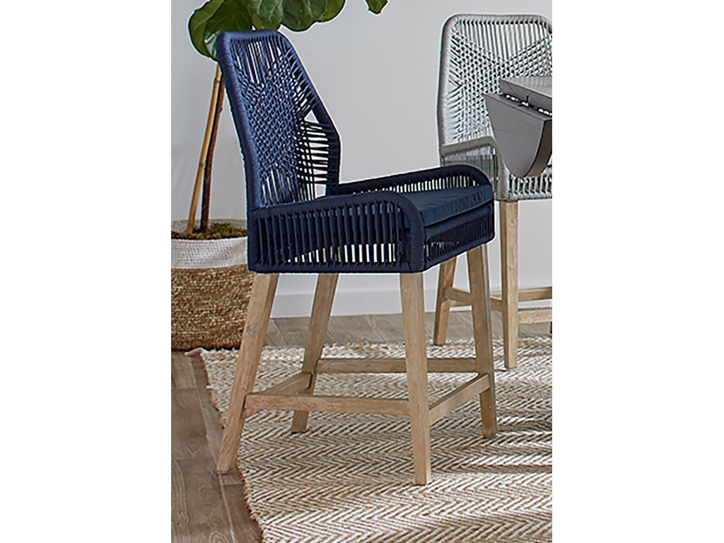 Nakia Woven Rope Counter Chair With Cushion Navy (Set Of 2)