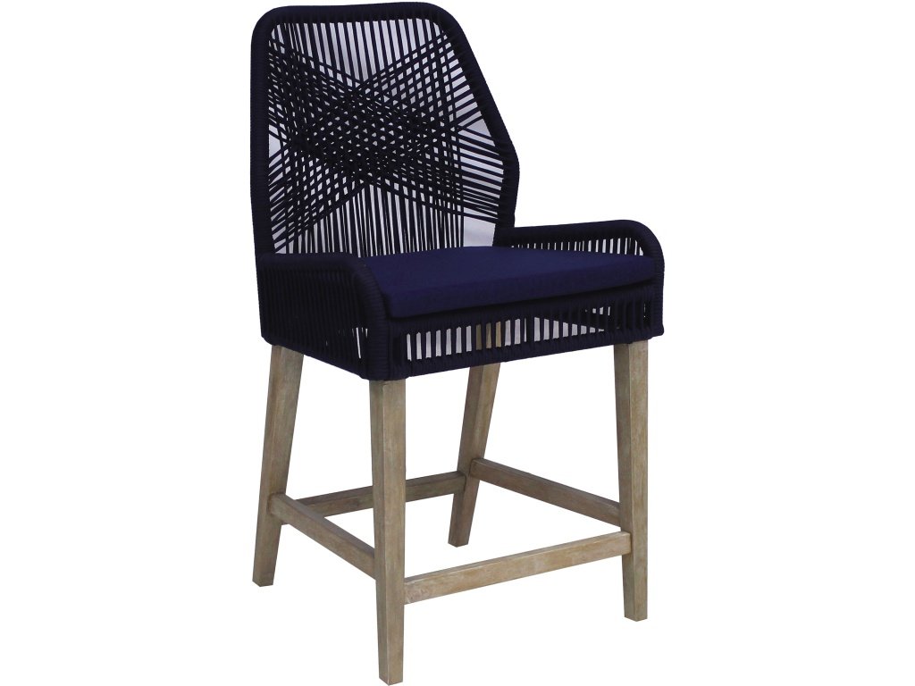 Nakia Woven Rope Counter Chair With Cushion Navy (Set Of 2)