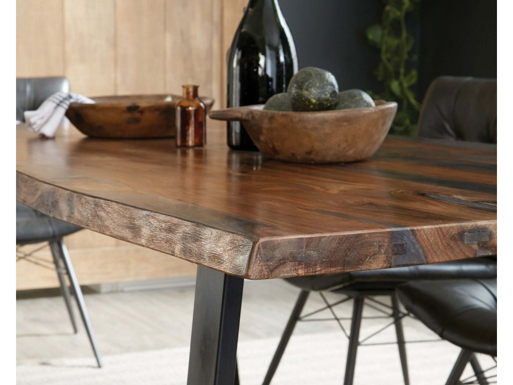 Ditman 80-Inch Live Edge Dining Table Grey Sheesham