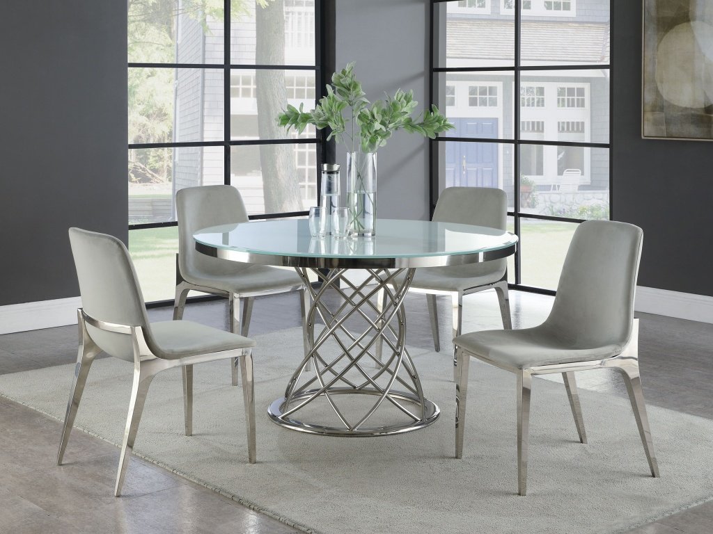 Irene 5-Piece Round Glass Top Dining Set White And Chrome