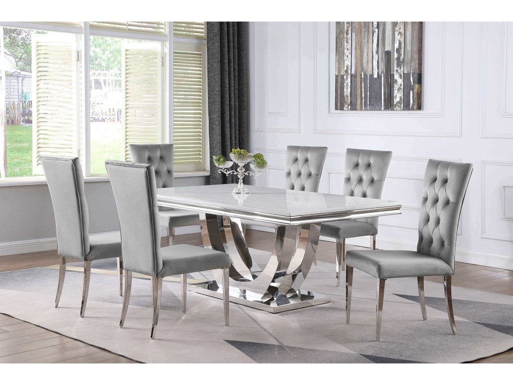 Kerwin 7-Piece Dining Room Set Grey And Chrome