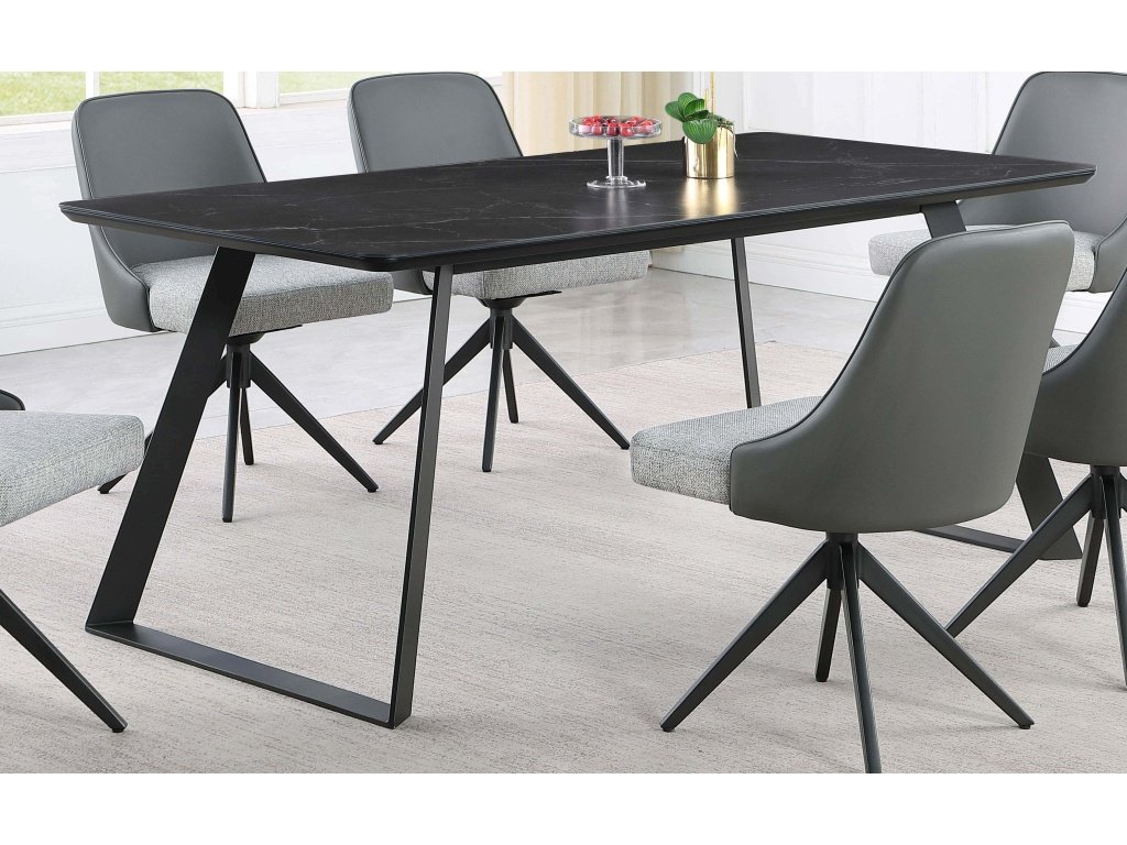 Smith Rectangle Ceramic Top Dining Table Black And Gunmetal