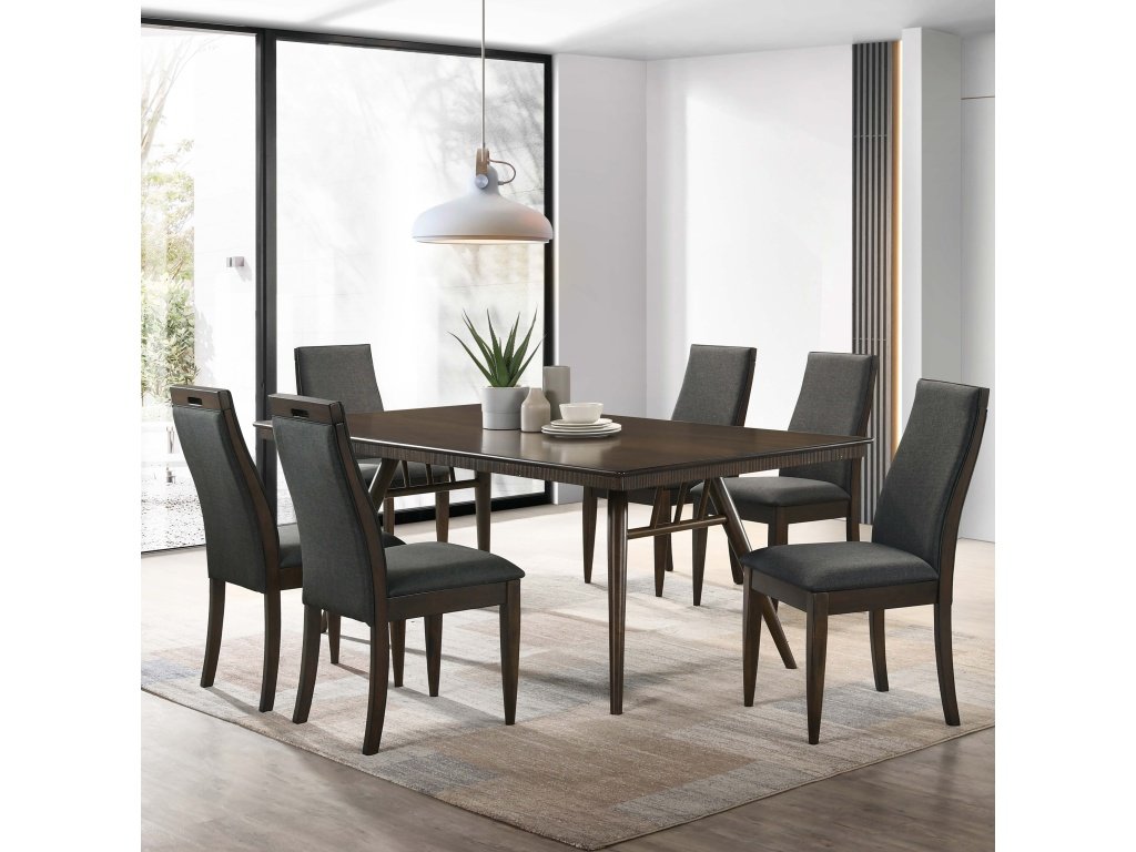 Wes 7-Piece Rectangular Dining Set Grey And Dark Walnut