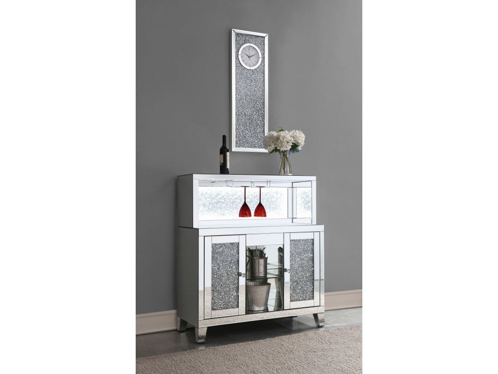 Yvaine 2-Door Mirrored Acrylic Home Bar Wine Cabinet Silver