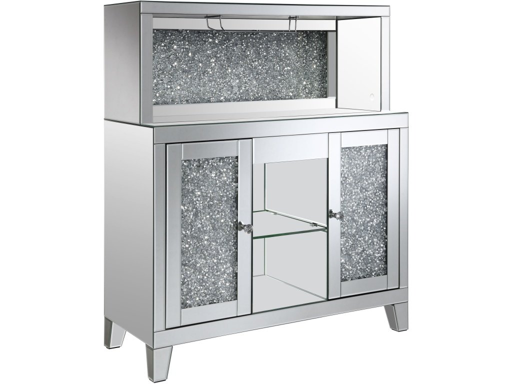 Yvaine 2-Door Mirrored Acrylic Home Bar Wine Cabinet Silver