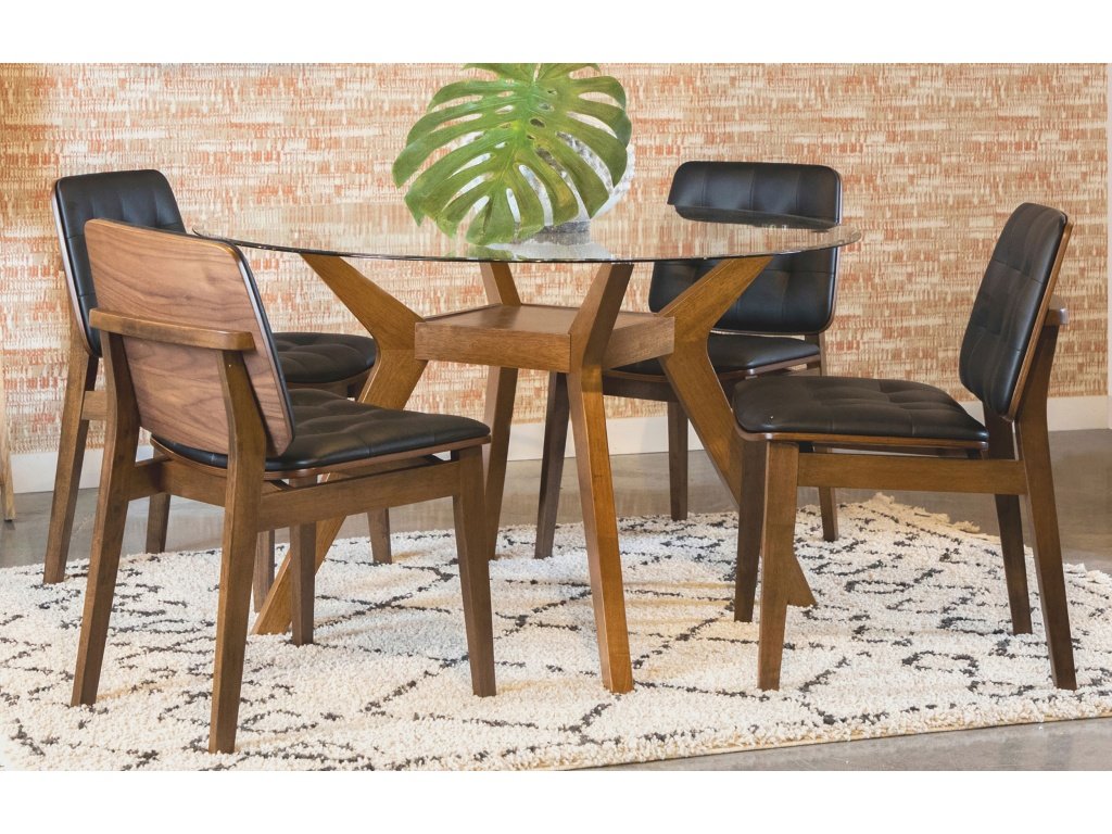 Paxton Round Glass Top 5-Piece Dining Set Nutmeg