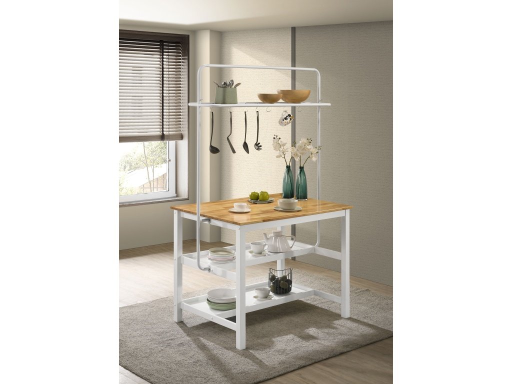 Hollis Kitchen Island Counter Height Table With Pot Rack Brown And White