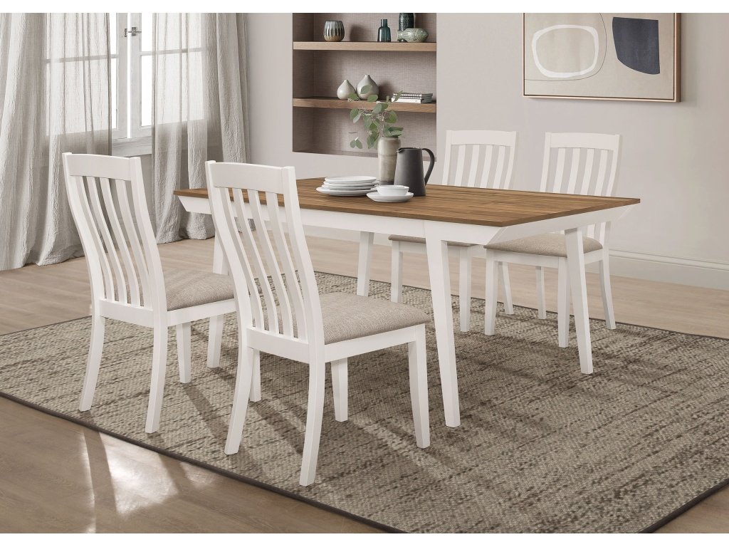 Nogales 5-Piece Rectangular Dining Table Set Natural Acacia And Off White