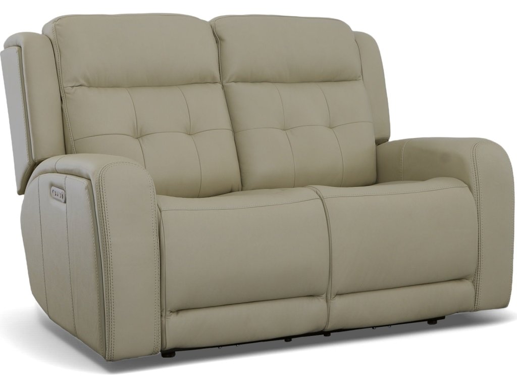 Grant Ivory Leather Power Reclining Loveseat with Power Headrests