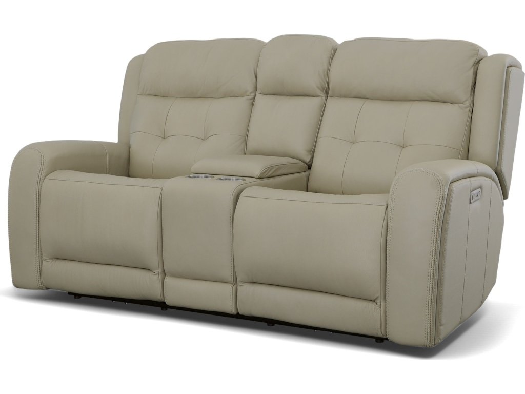 Grant Ivory Leather Power Reclining Loveseat with Console & Power Headrests