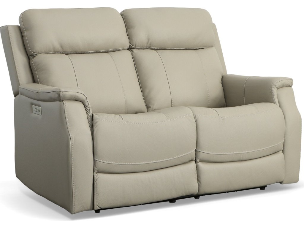 Easton Dove Leather Power Reclining Loveseat with Power Headrests & Lumbar