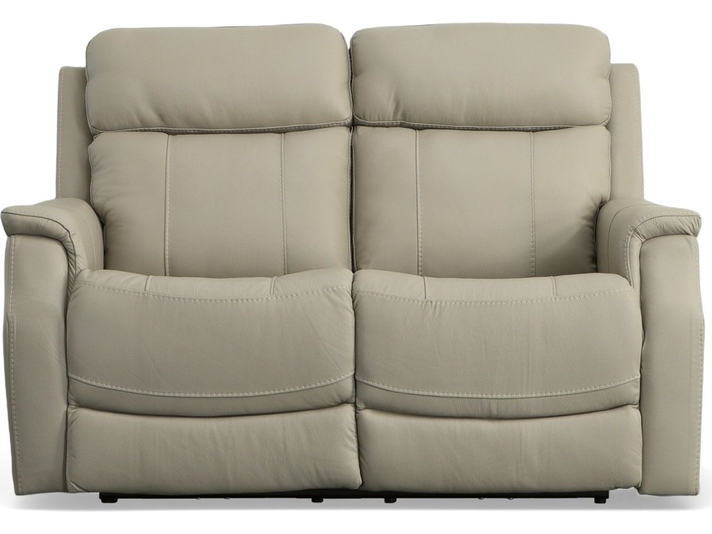 Easton Dove Leather Power Reclining Loveseat with Power Headrests & Lumbar