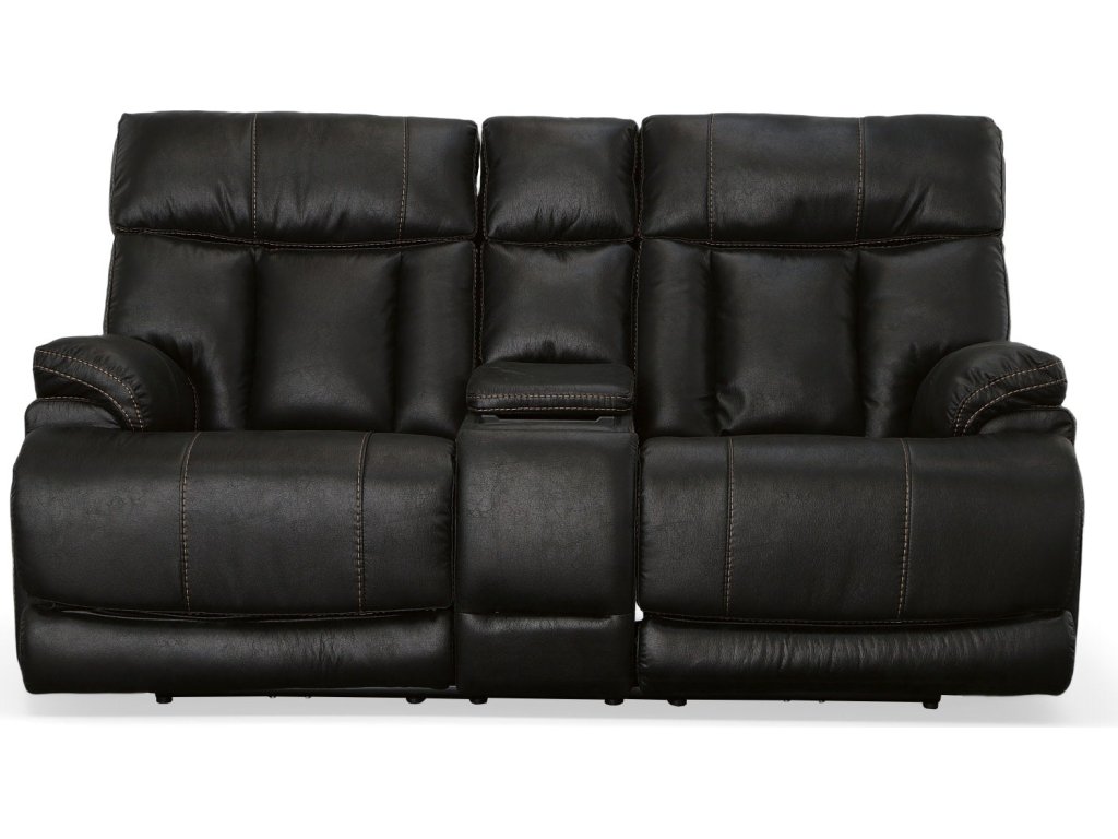 Clive Peppercorn Fabric Power Reclining Loveseat with Console, Power Headrests & Lumbar