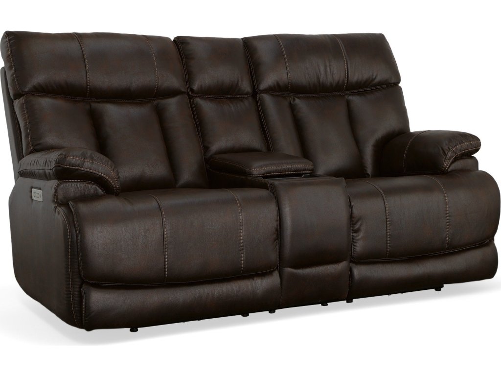 Clive Clove Fabric Power Reclining Loveseat with Console, Power Headrests & Lumbar