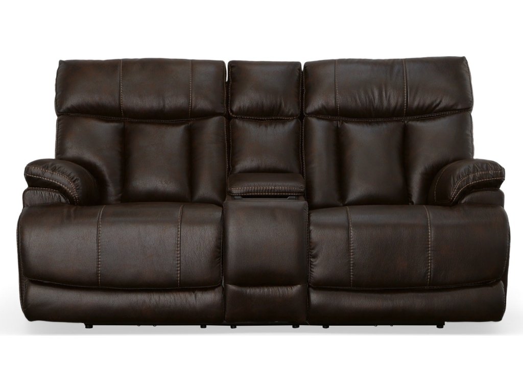 Clive Clove Fabric Power Reclining Loveseat with Console, Power Headrests & Lumbar