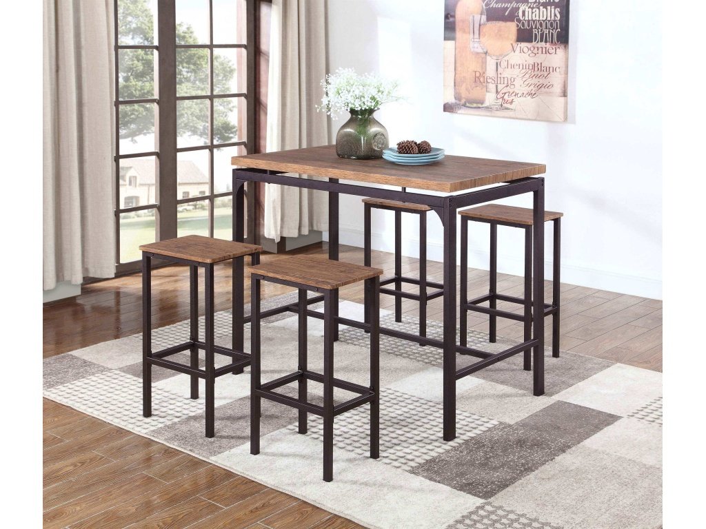 Santana 5-Piece Pub Height Bar Table Set Weathered Chestnut