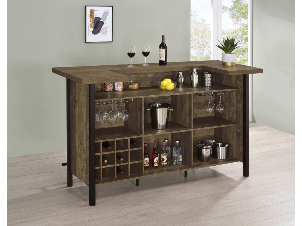 Bellemore Freestanding Home Bar Wine Cabinet Rustic Oak