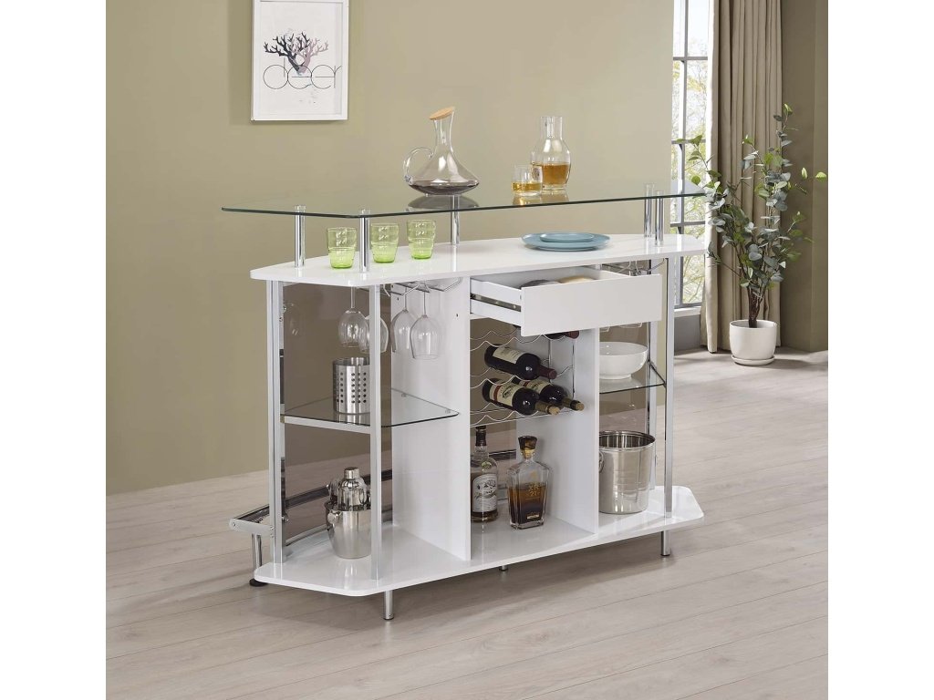 Gideon Curved Glass Top Home Bar Cabinet White High Gloss