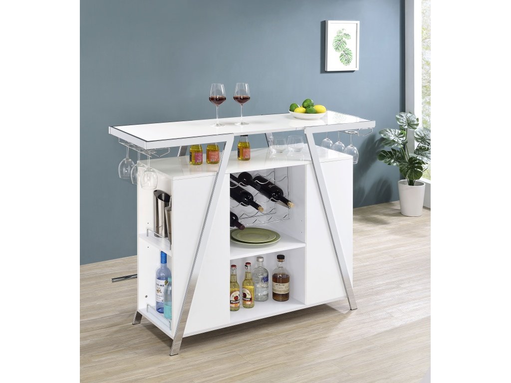 Araceli Home Bar Wine Cabinet White High Gloss And Chrome