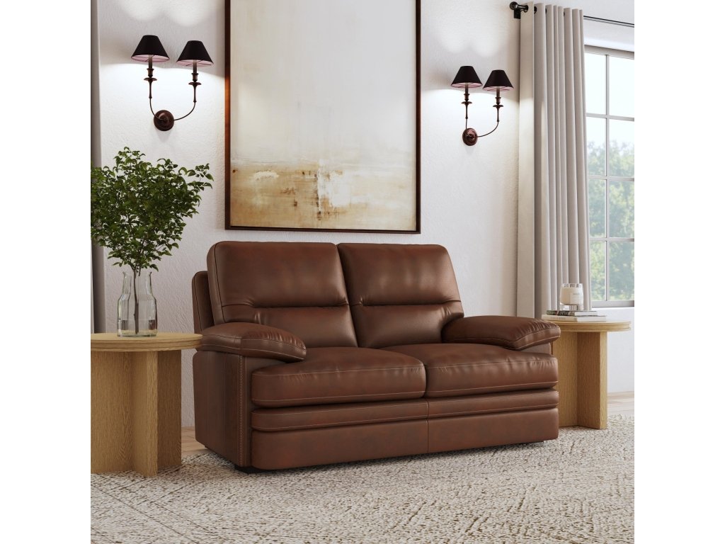 David Pecan Leather Loveseat