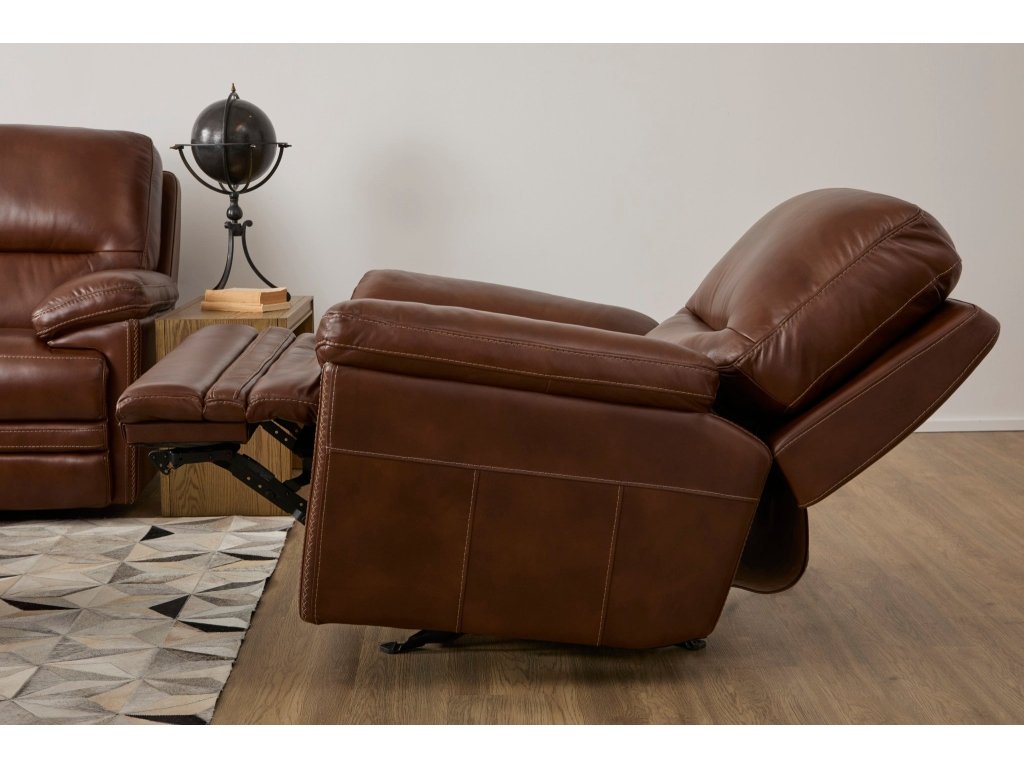 David Pecan Leather Power Gliding Recliner with Power Headrest & Lumbar