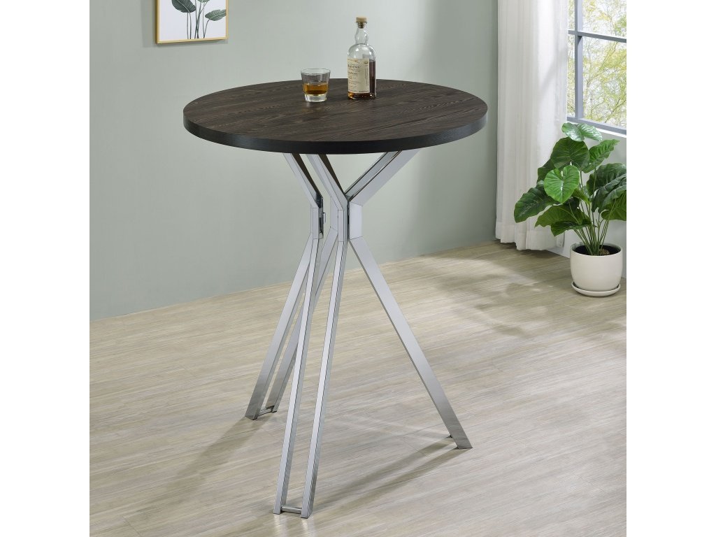 Edgerton Round Wood Top Bar Table Dark Oak And Chrome