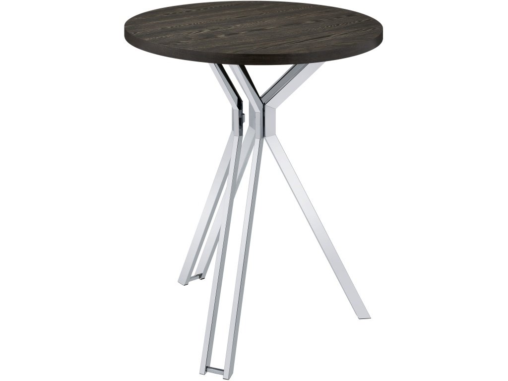 Edgerton Round Wood Top Bar Table Dark Oak And Chrome