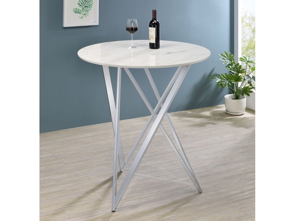 Bexter Faux Marble Round Top Bar Table White And Chrome