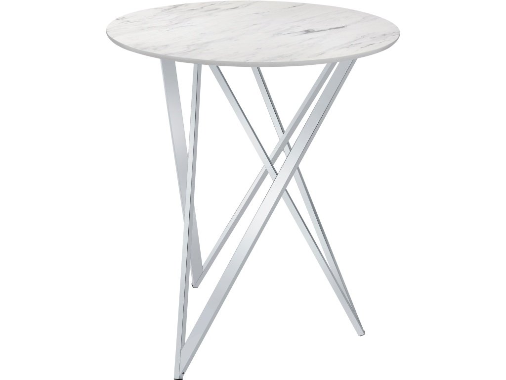 Bexter Faux Marble Round Top Bar Table White And Chrome