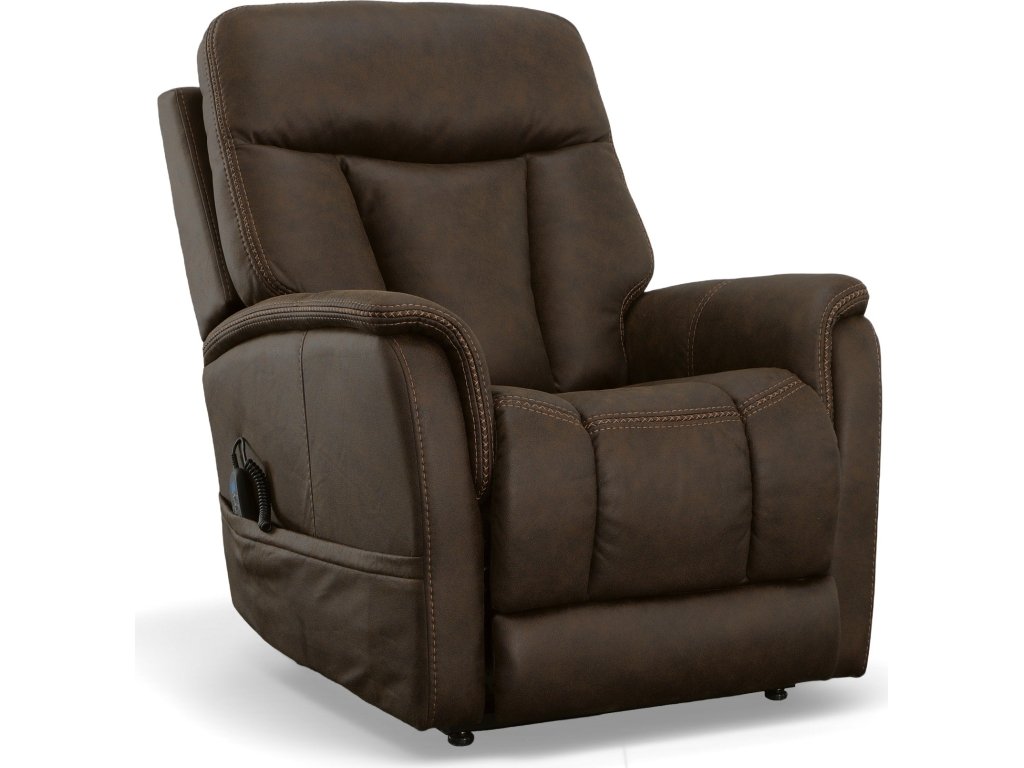 Atlas Walnut Fabric Power Lift Recliner with Power Headrest & Lumbar