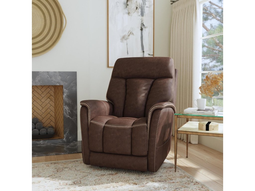 Atlas Walnut Fabric Power Lift Recliner with Power Headrest & Lumbar