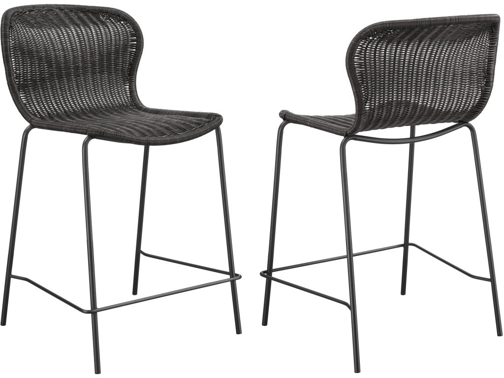 Mckinley Faux Rattan Metal Counter Chair Brown (Set Of 2)